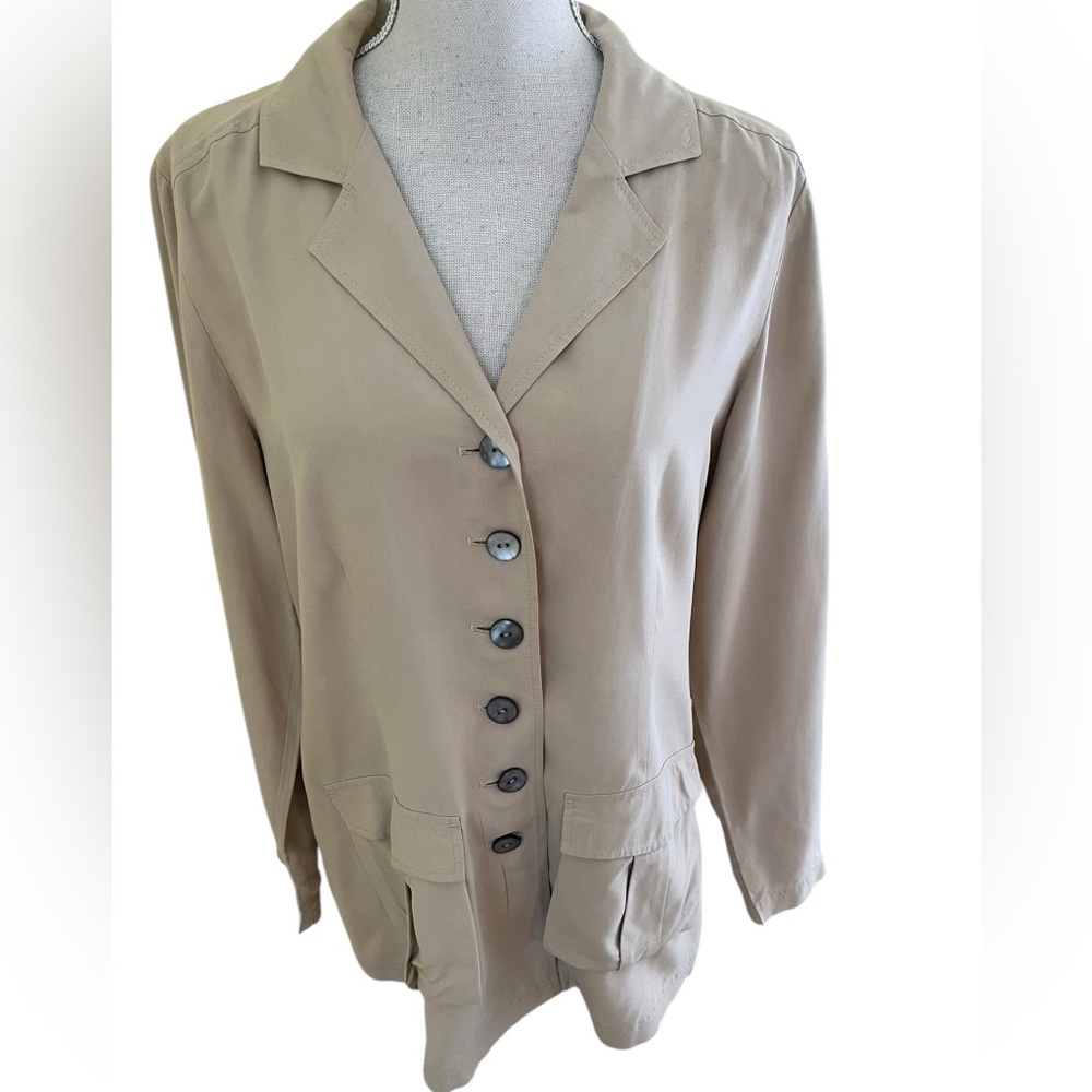 J. Jill Vintage Tan Silk Button Front Jacket 12